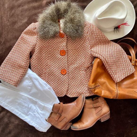 Seine Orange White Tweed Style Jacket - Picture 5 of 16